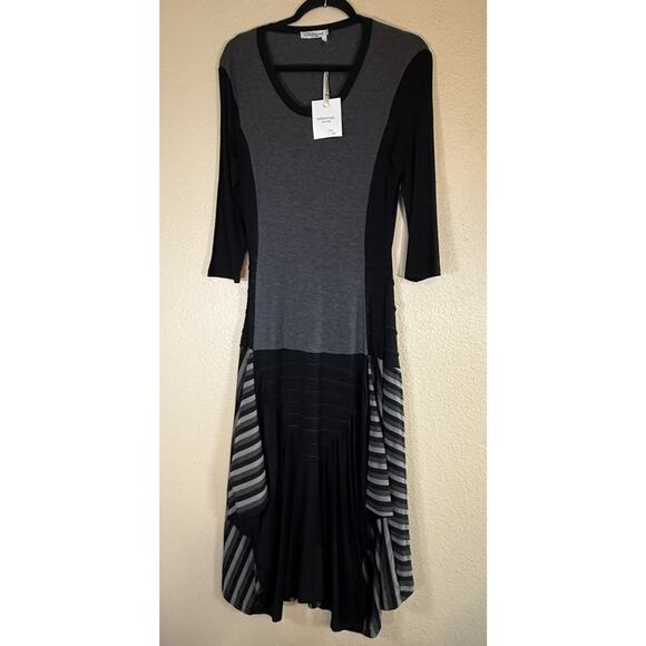 NWT Dzhavael Small Couture Black Gray Whimsy Goth Asymmetric Dress Lagenlook - Picture 1 of 8